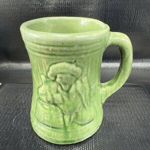 Vintage 1920s McCoy Green Buccaneer Stoneware Mug Cup Heavy Green Glaze Mug Cup